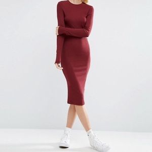 ASOS midi body con dress in rib with long sleeves
